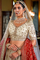 Off White Silk Heavy Worked Bridal Lehenga
